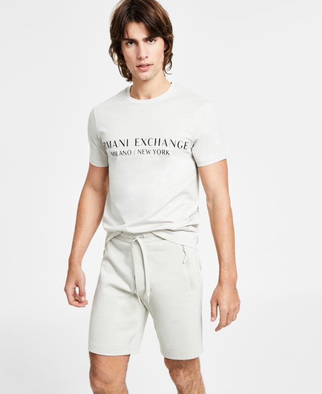 Photo 1 of A|X Armani Exchange Men's Solid Fleece Drawstring Bermuda Shorts - White Pepper
