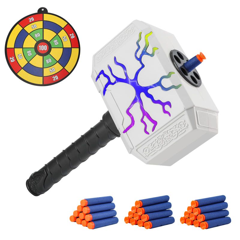 Photo 1 of Dart-Blasting Hammer Toys Guns with Light -Toys for 6+ Year Old Boys,Kids Roleplay Toy Thunder Mjolnir Includes 30 Darts Gift for Boys & Girls Shooting Game Toy