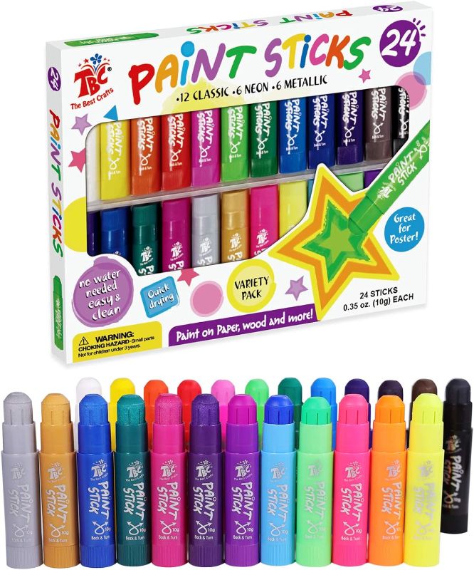 Photo 1 of TBC The Best Crafts Paint Sticks,24 Classic Colors, Washable Paint, Non-toxic, Tempera Paint Sticks for Kids and Students
