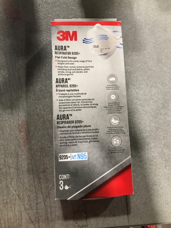 Photo 2 of 3M 9205+ Aura Particulate N95 Respirator, Flat Fold Non-Valved Disposable Respirator, 3-Pack