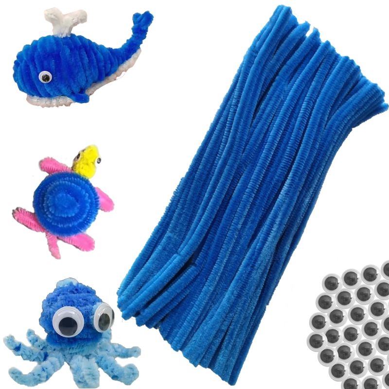 Photo 1 of 100pcs Blue Pipe Cleaners Chenille Stems for DIY Art and Crafts with Googly Eyes 100pcs (12inch x 6mm)
