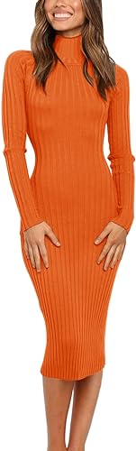 Photo 1 of MEROKEETY Women's 2024 Ribbed Long Sleeve Sweater Dress High Neck Slim Fit Knitted Midi Dress SZ XS 
