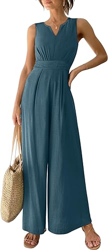 Photo 1 of ANRABESS Jumpsuits for Women 2024 Summer Casual Sleeveless V Neck High Waist Wide Leg Dressy Linen Rompers Beach Outfits SZ SMALL 
