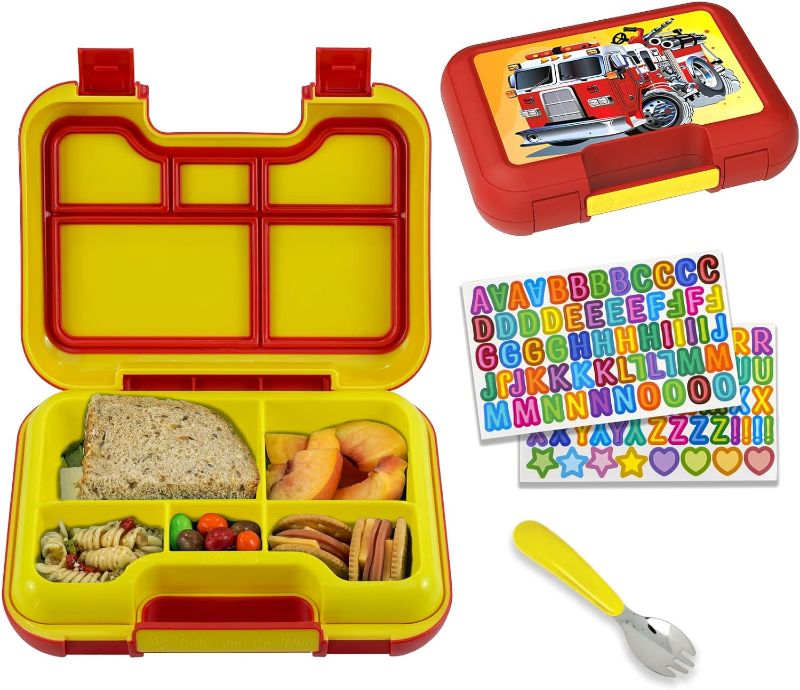 Photo 1 of Mainstream Source Kids Grab-and-Go Bento Lunch Bento Box – Includes Removable Tray with 5 Compartments, Spork, & Name Stickers for the Ultimate Kids...
