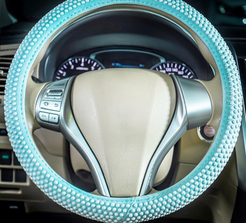 Photo 1 of 3 New Car Green Steering Wheel Cover Women,Cute Stylish Elegant Pearl Bling Accessories Interior Anti slip for Sedan SUV Pickup Truck 14.5-15 inch