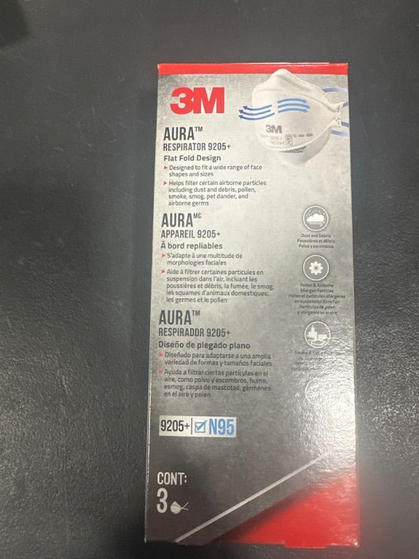 Photo 2 of 3M 9205+ Aura Particulate N95 Respirator, Flat Fold Non-Valved Disposable Respirator, 3-Pack
