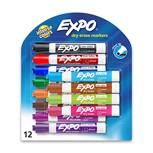 Photo 1 of EXPO Low Odor Dry Erase Markers, Chisel Tip, Assorted Colors, 12 Count