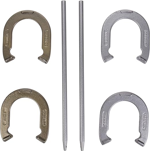 Photo 1 of Triumph Forged and Steel Horseshoe Set Complete with 4 Horseshoes, 2 Stakes - Patriotic or Blue and Grey Colors - Perfect Addition for Parties and Outdoor Gatherings
