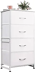 Photo 1 of WLIVE Dresser with 4 Drawers, Storage Tower, Organizer Unit, Fabric Dresser for Bedroom, Hallway, Entryway, Closets, Sturdy Steel Frame, Wood Top, Easy Pull Handle, White
