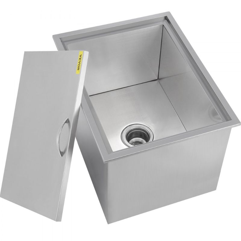 Photo 1 of VEVOR Drop in Ice Chest 22''L x 17''W x 12''H with Cover 304 Stainless Steel Drop in Cooler Included Drain-pipe and Drain Plug Drop in Ice Bin for Cold Wine Beer

