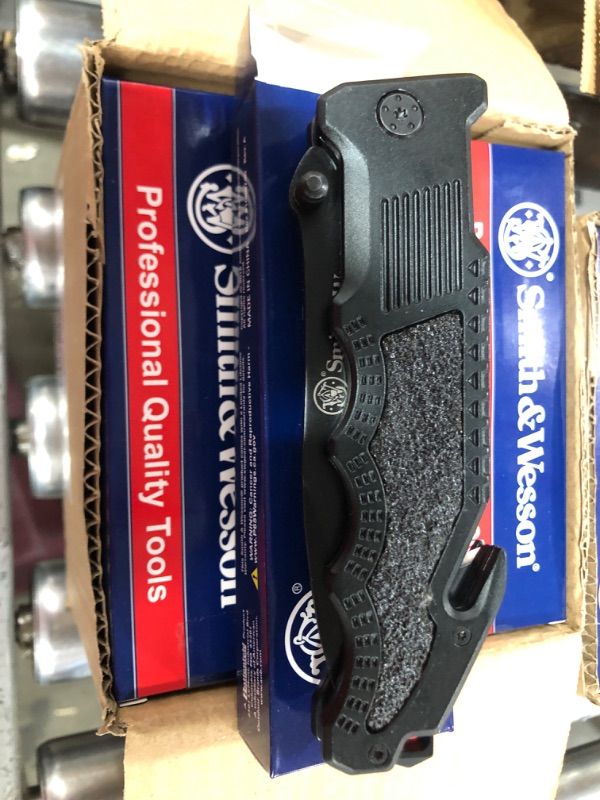 Photo 2 of Smith & Wesson Border Guard SWBG1 10in High Carbon S.S. Folding Knife with a 4.4in Drop Point Blade and Aluminum Handle for Outdoor, Tactical, Survival and EDC,Black