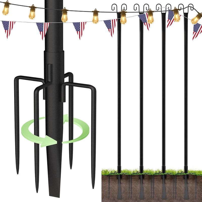 Photo 1 of addlon 4 Pack 10FT String Light Poles for Outside, Waterproof Harder Metal Outdoor Poles for Hanging String Lights for Patio, Garden, Bistro, Wedding, Parties - Black https://a.co/d/5WbJ1E4