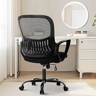 Photo 1 of Sweetcrispy Office Computer Desk Managerial Executive Chair, Ergonomic Mid-Back Mesh Rolling Work Swivel Chairs with Wheels, Comfortable Lumbar Support, Comfy Arms for Home,Bedroom,Study,Student,Black