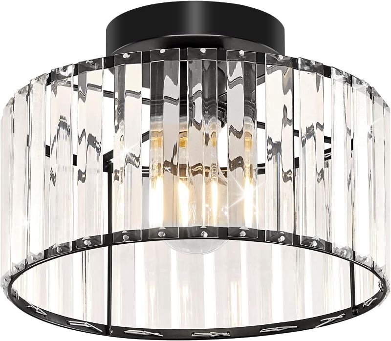 Photo 1 of Modern Ceiling Light, Crystal Hallway Semi Flush Mount Ceiling Lighting Fixture, Black Metal Close to Ceiling Lamp for Bathroom Entryway Bedroom Porch Kitchen Living Room
