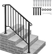 Photo 1 of Handrails for Outdoor Steps, Outdoor Stair Railing Fits 3 to 4 Step Handrail, Adjustable Black Wrought Iron Handrail with Installation Kit, Outdoor Step Railing for Concrete Steps or Porch Railing