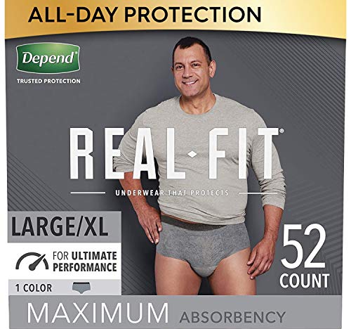 Photo 1 of Depend Real Fit Incontinence Underwear for Men, Maximum Absorbency, Disposable, Large/Extra-Large, Grey, 52 Count (Packaging May Vary)