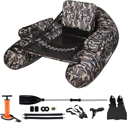 Photo 1 of Inflatable Fishing Float Tube, Weight Capacity 330 lbs, Manual Air Pump, Adjustable Backpack Straps, Inflatable Backrest, Storage Bag, Paddle, Fishing Ruler, Rod Holder, Camo Green Grey