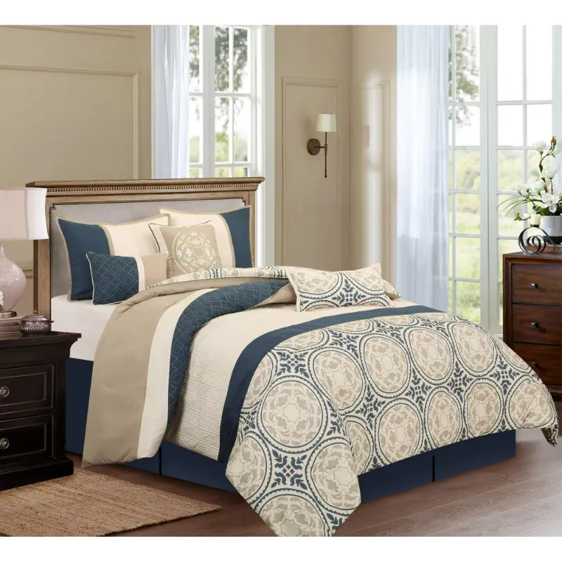 Photo 1 of Nanshing Camila 7 Piece Super Soft Bedding Comforter Set with 2 BONUS Pillows, King, Blue
