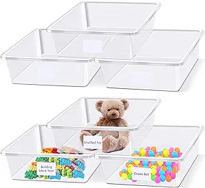 Photo 1 of 24 Pcs Plastic Cubby Storage Bins Classroom Cubby Organization with Self Adhesive Labels Bin Small Stackable Storage Containers Toy Book Storage Box for School Office (Clear,14 x 10 x 3 Inch) Clear 14 x 10 x 3 Inch