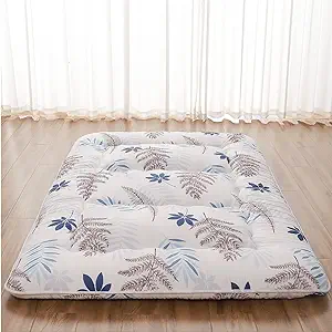 Photo 1 of Japanese Floor Mattress, Futon Mattress with Portable Storage Bag, Roll Up Mattress Thick Tatami Mattress Suitable for Camping, Guest Room, White Leaf, Twin

