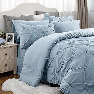 Photo 1 of Bedsure Blue Comforter Set - Bed in a Bag , Pintuck Bedding Sets Light Blue Bed Set with Comforter, Sheets, Pillowcases & Shams unknown sizing 
