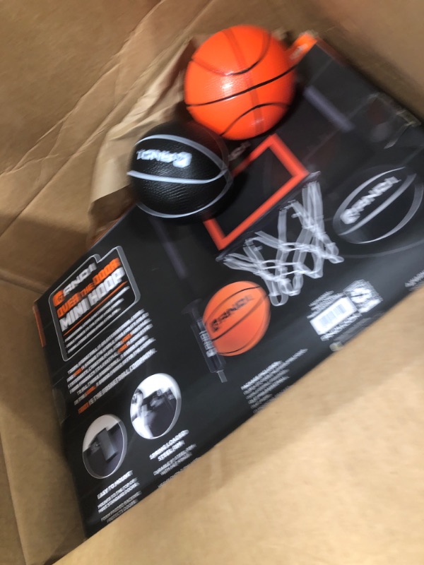 Photo 1 of AND1 Over the Door Mini Basketball Hoop: 18x12 Shatterproof Backboard, 2 Mini Basketballs, and Hand Pump Included- Ultimate Indoor Basketball Accessor
