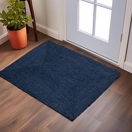 Photo 1 of Super Area Rugs Farmhouse Jute Braided Rug - Reversible Natural Fiber- Eco Friendly Rug for Living Room - Kitchen - Entryway Hand Woven, Natural, Rectangle 3' X 5' navy
