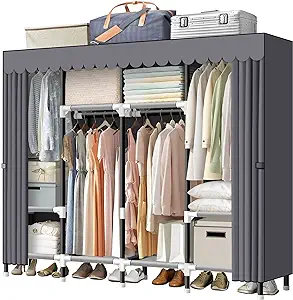 Photo 1 of LOKEME Portable Closet, 67 Inch Wardrobe Closet for Hanging Clothes with 4 Hanging Rods, 25mm Steel Tube Clothes Storage Organizer for Extra Sturdy, Quick and Easy to Assembly, Gray Cover