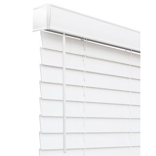 Photo 1 of Basic Collection Pre-Cut White Cordless Room Darkening Faux Wood Blind with 2 in. Slats 39 in. W X 60 in. L
