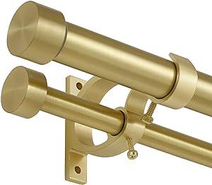 Photo 1 of Double Curtain Rods with Aluminum End Cap and Full Surround Brackets,1-Inches Front and 5/8 Inches Back Adjustable between from 36 to 72 Inches (3-6 Feet),Brass Double Window Drapery Rod for