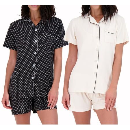 Photo 1 of Real Essentials 4 Piece: Womens Long & Short Sleeve Button Down Pajama Set - Ultra Soft (Available in Plus Size)
