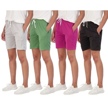 Photo 1 of 4-Pack: Women Mesh Quick-Dry Bermuda Active Athletic Long Shorts with Pockets 2xl
