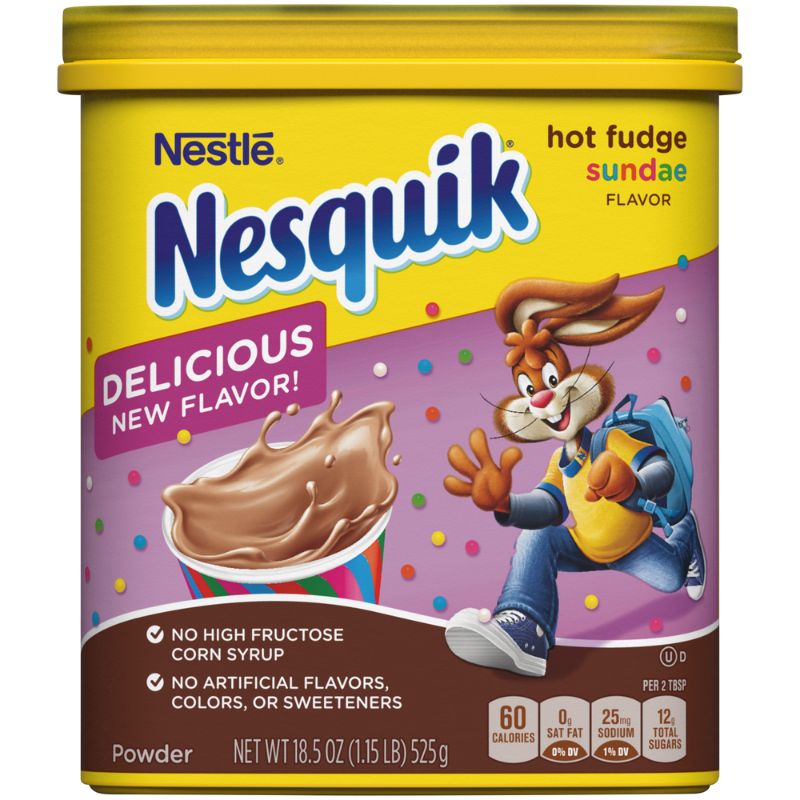 Photo 1 of Nestle Nesquik Hot Fudge Sundae Flavor Powder Drink Mix 18.519 Oz Can EXP JUL 2024
