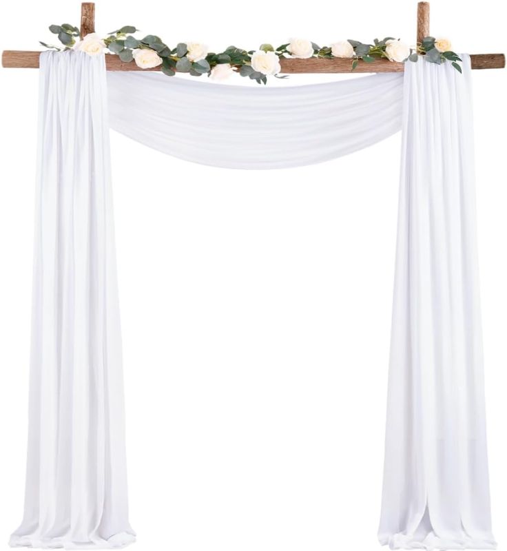 Photo 1 of Socomi Wedding Arch Draping Fabric 3 Panels 29" x 19Ft White Sheer Chiffon Curtain Drapes 6 Yards for Wedding Ceremony Birthday Party Decoration 