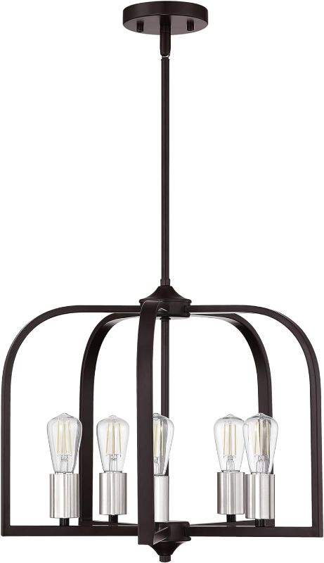 Photo 1 of 5 Light 17.5" Rustic Metal Lantern Cage Kitchen Island Brushed Nickel Pendant Light Fixture,Modern Industrial Oil Rubbed Bronze Finish for Dining Room Bedroom Foyer Entry Porch Over Sink 