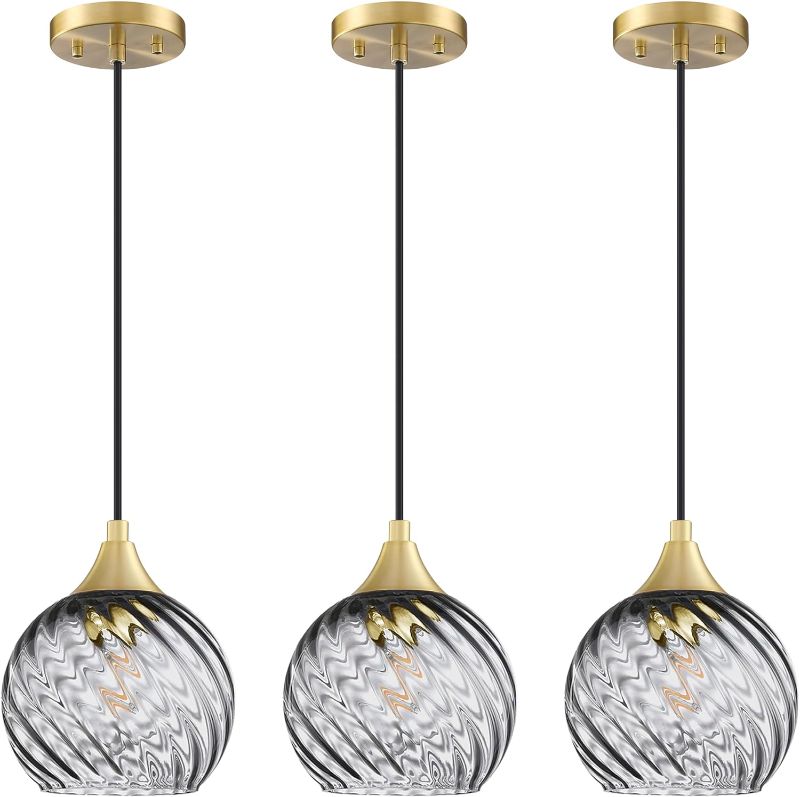 Photo 1 of Dolaimy House 3 Pack 1 Light Hanging Indoor Kitchen Island Pendant Light 6.3" Hammer Grey Glass Pendant Ceiling Light Fixtures Brushed Bronze Finish Modern Farmhouse Dinning Over Sink Living 