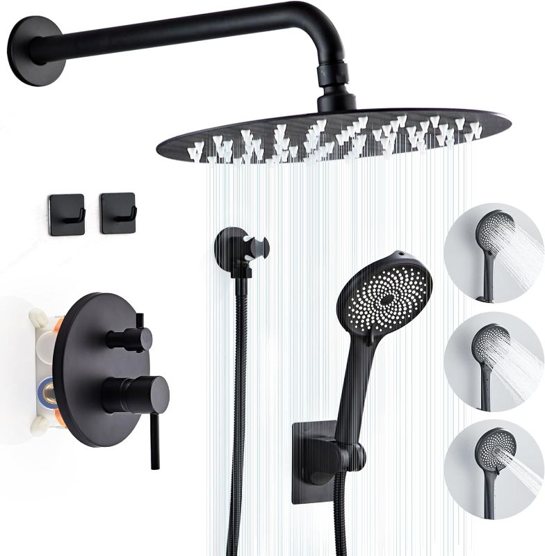 Photo 1 of LCEVCGK Shower System, Matte Black Wall Mounted Shower Faucet Set Complete for Bathroom with 8 Inch Rain Shower Head and 3-Setting Handheld Shower Head Combo, Shower Valve with Trim and Diverter 