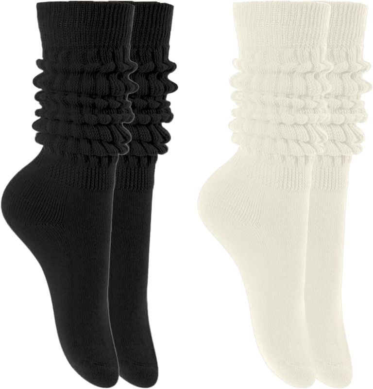 Photo 1 of EASYLONGJEE White Slouchy Socks for Women 2 Pack, Slouch Socks Woman Knee High Scrunch Socks Scrunchy Socks 