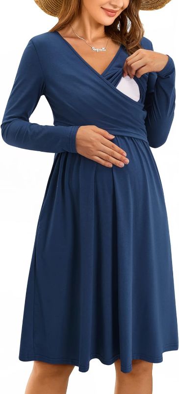 Photo 1 of OUGES Womens 2024 V-Neck Maternity Dresses Nursing Breastfeeding Baby Shower Dress ( navy , Medium ) 