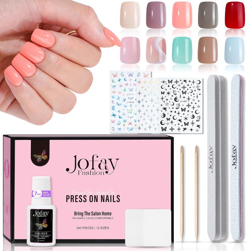 Photo 1 of 10 Packs Gel Nail Tips Short?Jofay Fashion 240PCS Short square Press On Nails, Fake Nails Kit Acrylic Nails Kit Salon Manicure for Women 