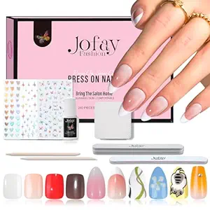 Photo 1 of 10 Packs (240 Pcs) Press on Nails Short-Jofay Fashion Short Square Fake Nails Almond Press on Nails Glue On Nails with Design Gel Nail Set Artificial Nails Kit for Women 