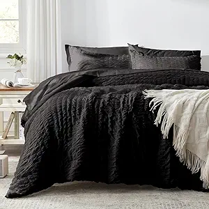Photo 1 of Zzlpp King Comforter Set 7 Pieces, Black Seersucker Bed in a Bag with Comforter and Sheets, All Season Bedding Sets with 1 Comforter, 2 Pillow Shams, 2 Pillowcases, 1 Flat Sheet, 1 Fitted Sheet 