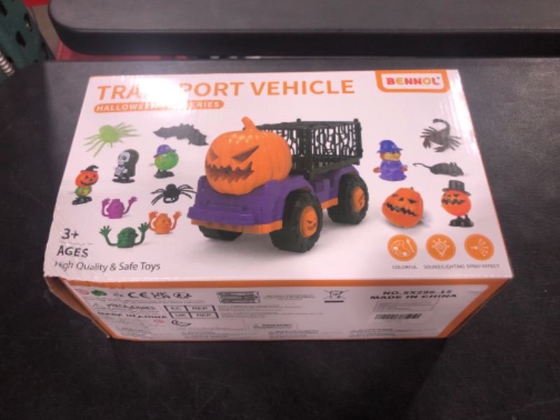 Photo 2 of Bennol Toddler for Kids, Halloween Trucks Toys for 1 2 3 4 5 Year Old Boys, Halloween Wind Up Toys for Toddlers, Toddler Boy Toys Halloween Birthday Gift Car Sets with Light Sound 