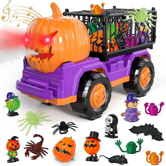 Photo 1 of Bennol Toddler for Kids, Halloween Trucks Toys for 1 2 3 4 5 Year Old Boys, Halloween Wind Up Toys for Toddlers, Toddler Boy Toys Halloween Birthday Gift Car Sets with Light Sound 