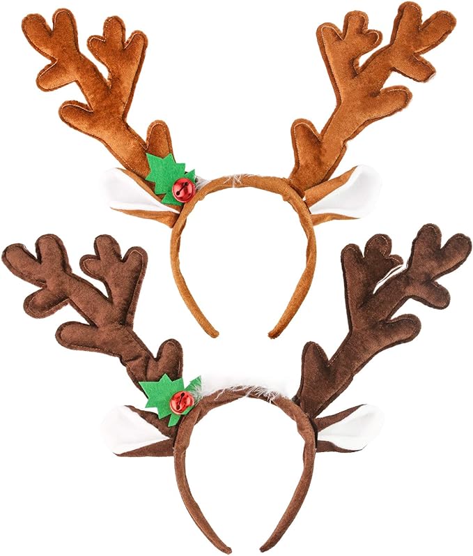 Photo 1 of HANSGO Reindeer Antlers Headband, 2PCS Deer Antlers Headband with Bells Cute Christmas Reindeer Ears Headband