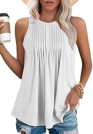 Photo 1 of SHEWIN Womens Summer Crewneck Tank Tops Casual Pleated Sleeveless Tops Shirts 2024 SIZE XL