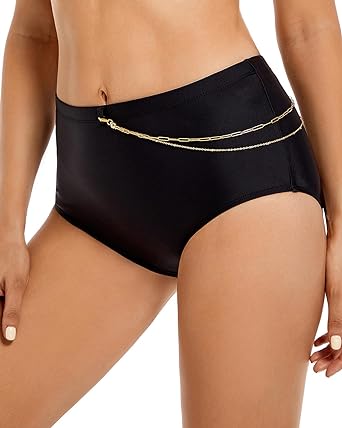 Photo 1 of Seagoo Womens Black Bikini Bottoms High Waisted Bathing Suit Full Coverage Swimsuit Shorts with Paperclip Chain XL 