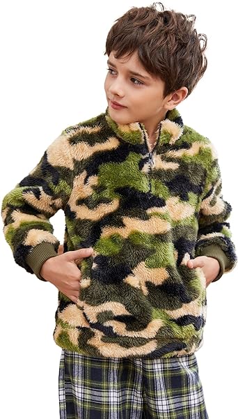 Photo 1 of Beotyshow Toddler Boys Aztec Fleece Jackets Fuzzy Sherpa Quarter Zip Pullover Western Vintage Winter Coat for Kids SIZE 14-16