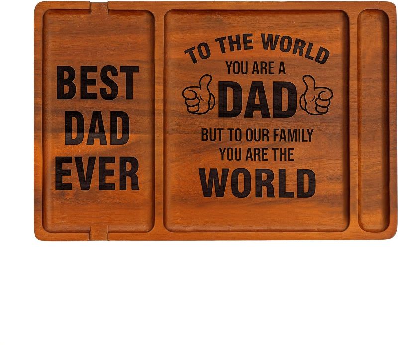 Photo 1 of 68LDROOTER Acacia Wooden Valet Tray for Dad from Daughter Son, Best Dad Ever Wooden Valet Tray and Keychain, Phone, Jewelry, Watch, Gifts for Dad Father's Day
