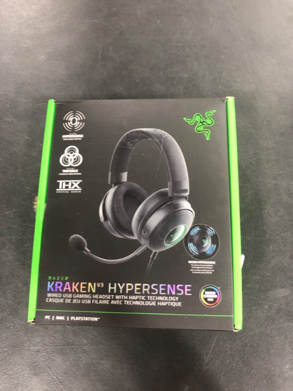 Photo 1 of Razer Kraken V3 HyperSense - Wired USB Gaming Headset with Haptic Technology - Razer TriForce Titanium 50mm Drivers - THX Spatial Audio - Powered by R